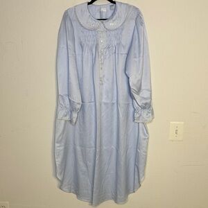 Erika Taylor vintage NWT Blue winter Nightgown Embroidered Collar plus 1X